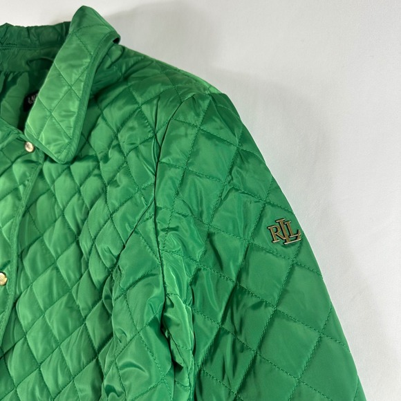 Lauren Ralph Lauren Women's Large Green Quilted Jacket Gold Snap Button Coat - Picture 3 of 10